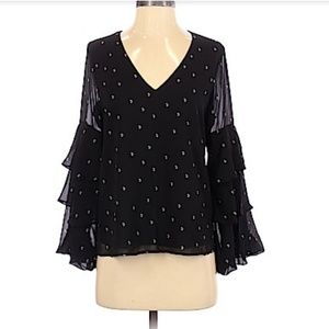 Wayf Black Pattern Tiered Long Sleeve Black Top